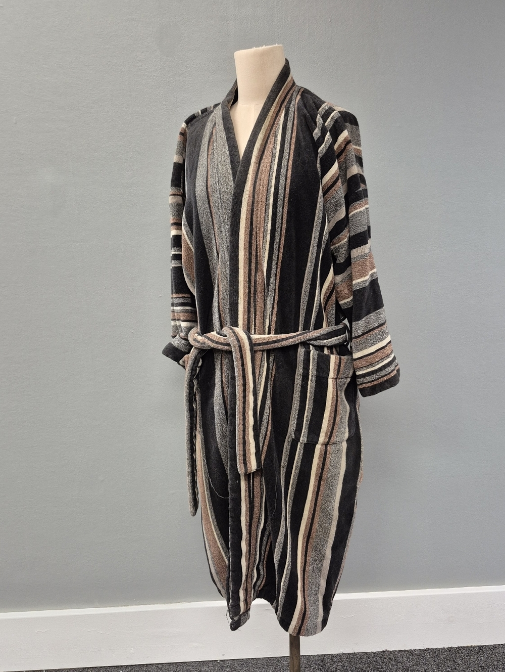 Bill Blass Menswear Vintage Striped Cotton Terry Cloth Robe - One Size